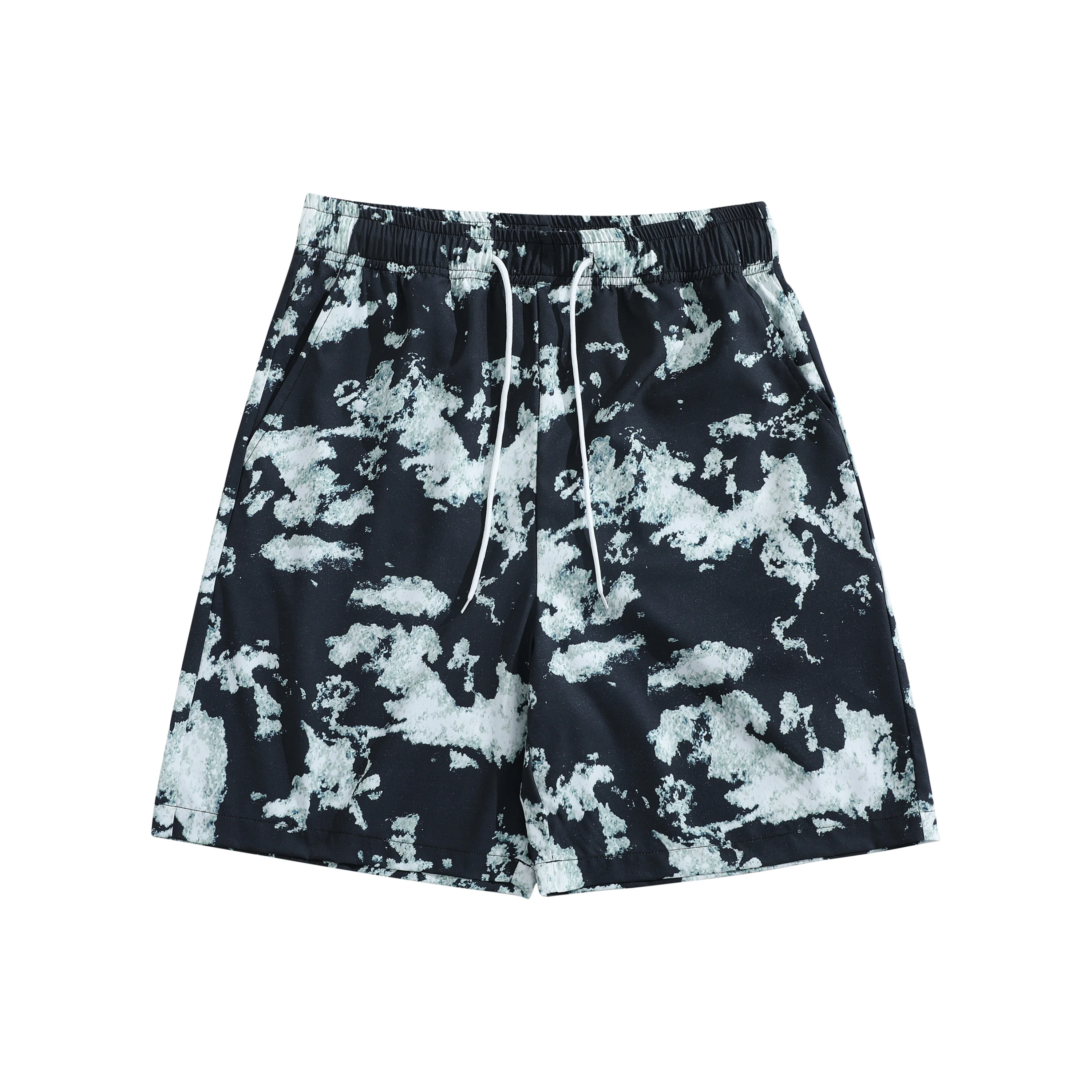 

Мужские повседневные шорты черного, белого и серого цветов с облачным узором и мраморной текстурой, на эластичном поясе с завязками, свободного кроя, городские, на каждый день