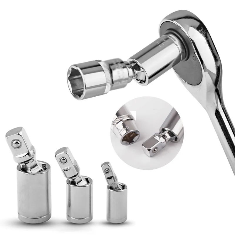 Universal Joint Swivel Socket Adapter Square U-Joint Drive Converter 1/4 3/8 1/2 Head Chrome Vanadium Steel Car Repair Auto Tool