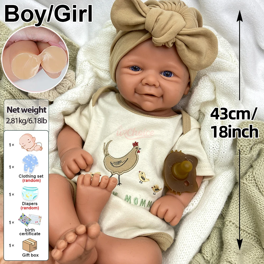 17 pulgadas cuerpo completo de silicona renacido bebé niña y niño Vivienne hecho a mano de alta calidad muñeca renacimiento realista para la colección de artista