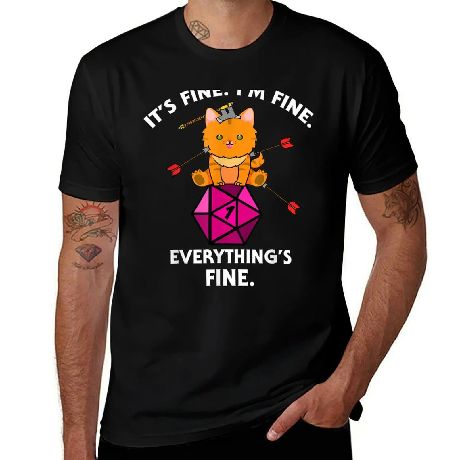 Its Fine Im Fine Everythings Fine Funny D20 Fail Dungeon Ca T-Shirt Work Casual Loose Fit T-Shirt