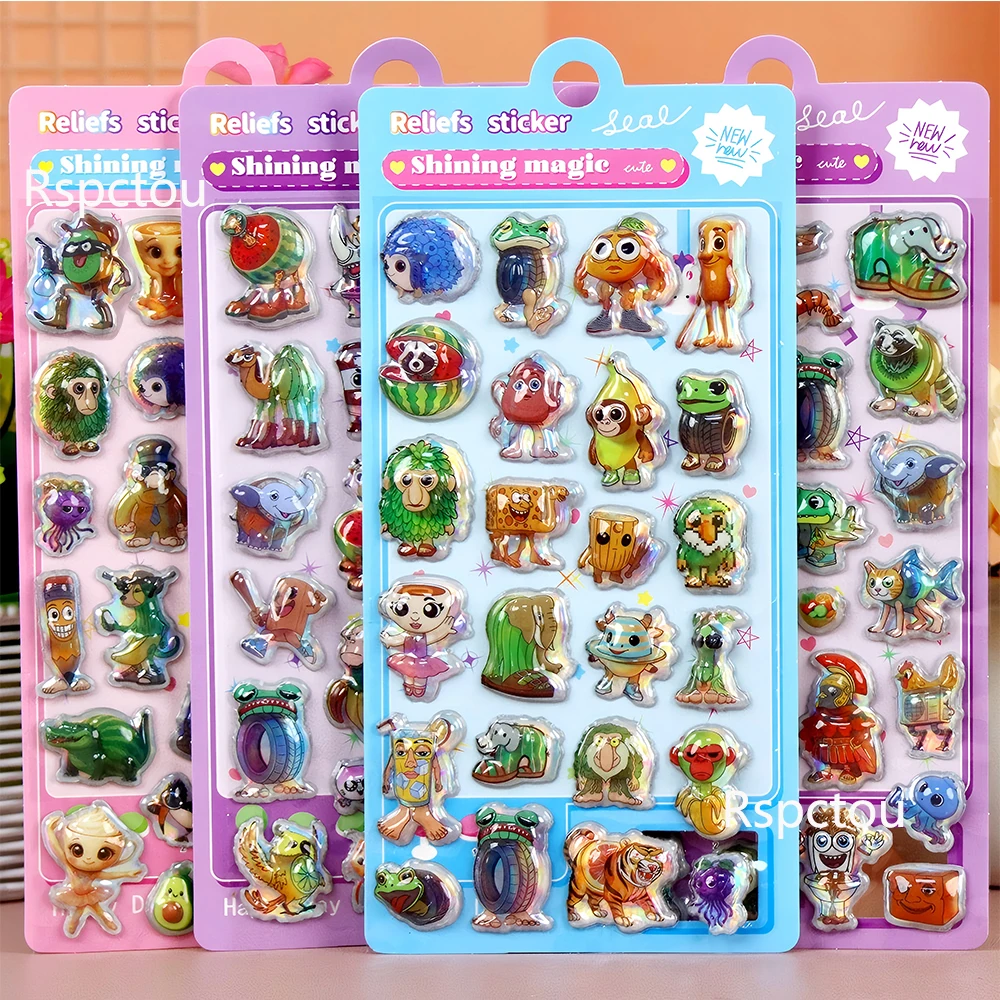 Laser Stil Tung Tung Sahur 3D Relief Aufkleber Italienische Brainrot Blase Aufkleber Spielzeug Wasserdicht Lustige Tier Aufkleber Geschenke