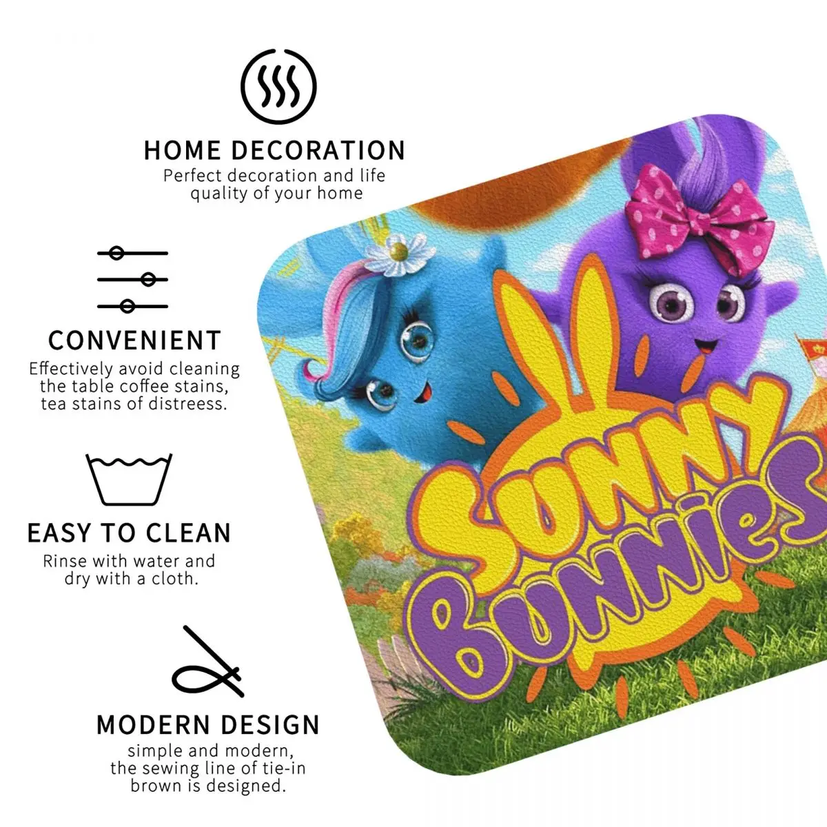 صني الأرانب أنيمي الكرتون الوقايات المفارش الجلدية عدم الانزلاق العزل القهوة الحصير للمنزل المطبخ الطعام منصات مجموعة من 4