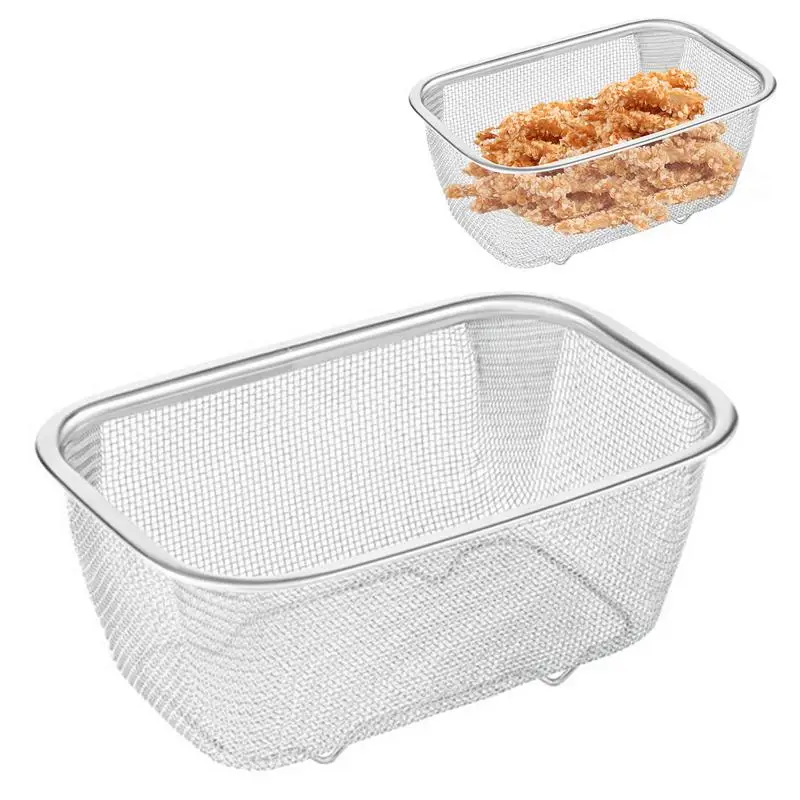 Fine Mesh Oil Strainer Stainless Steel Mesh Strainer Basket Rectangle French Fries Holder Fried Food Table Serving Potato