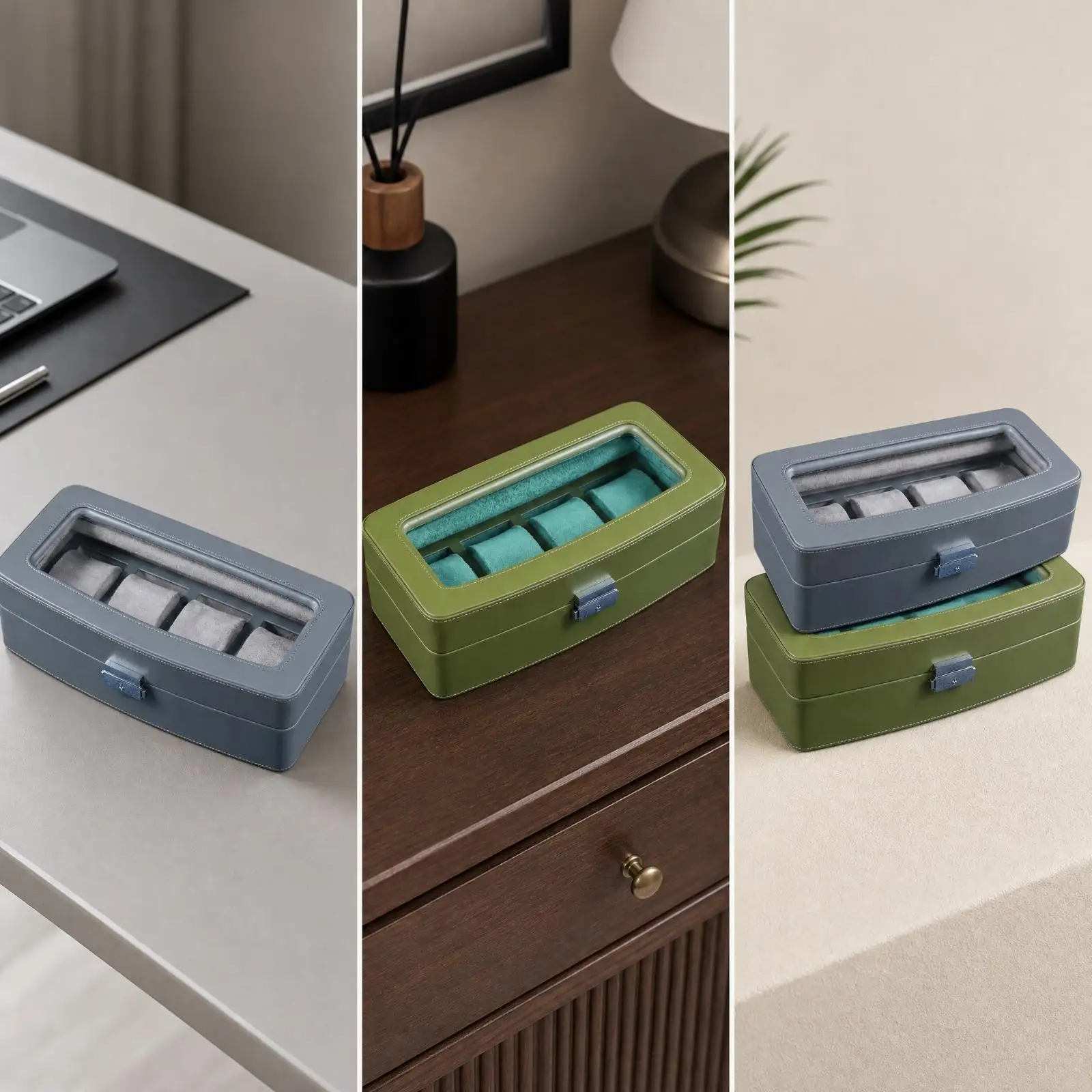 Watch Display Box with Lock Secure Locking Watch Box with Glass Lid Cushioned Soft Lined for Bedroom Dresser, Closet