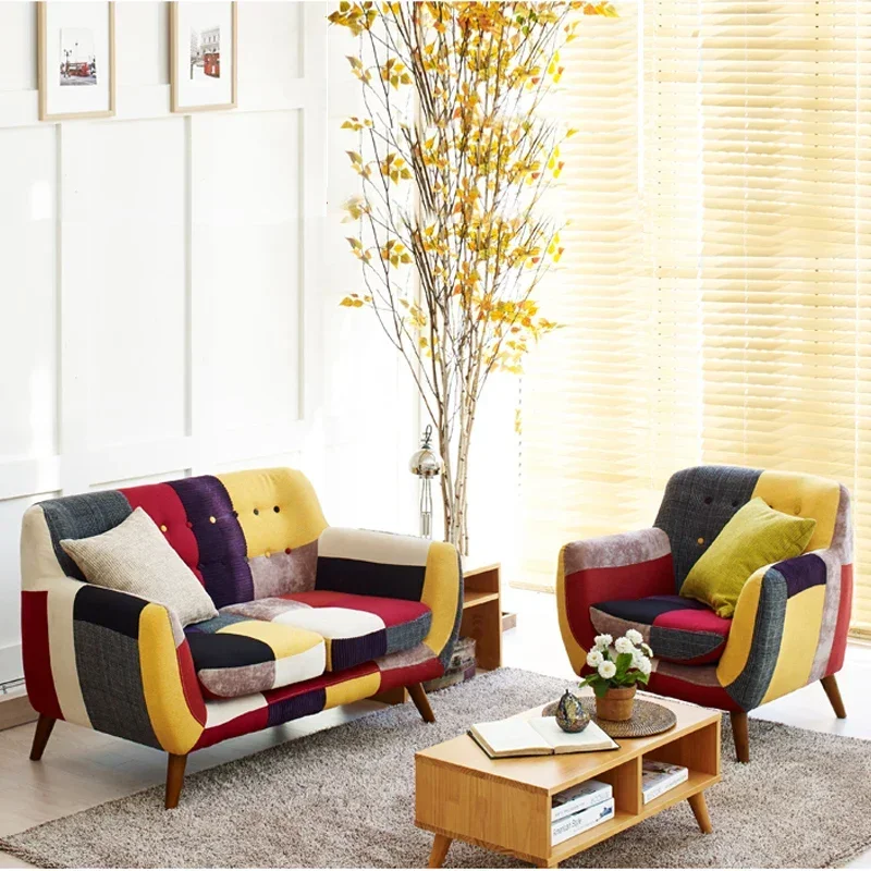 

New Small Apartment Living Room Creative Furniture Personality Single Double Three-Seat Color Fabric Sofa Combination