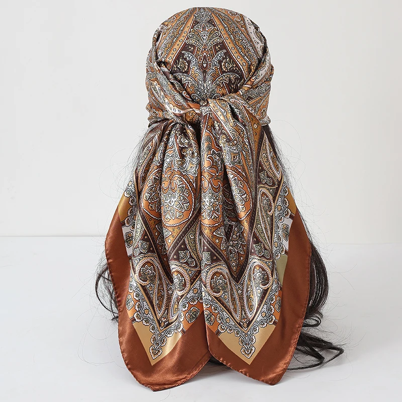 

Satin Square Scarf Women Hijab Paisley Cashew Print Silk Scarf Neckerchief Shawl Wraps Headband Hair Accessories Bandana 90*90cm