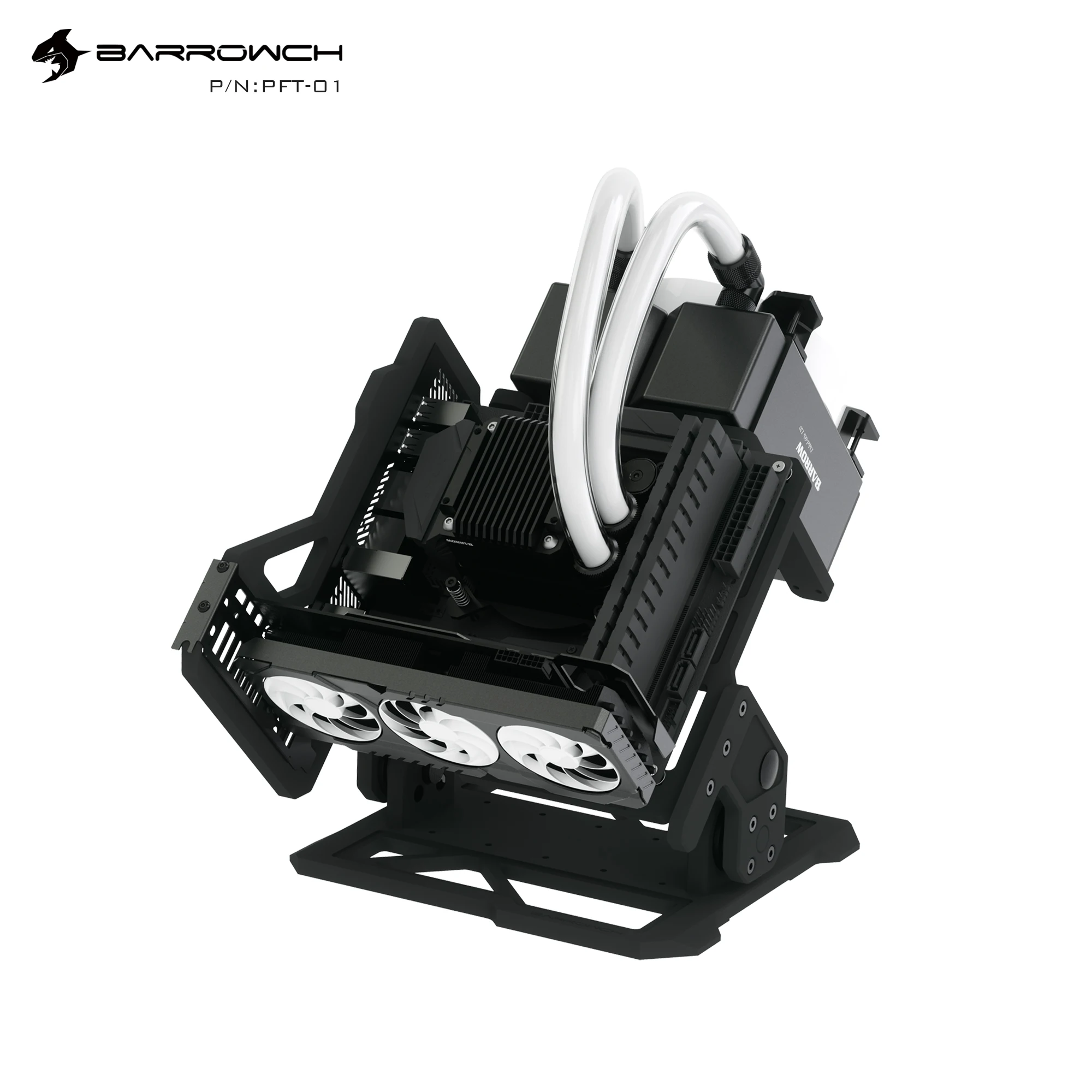

Barrowch ITX Open-Frame Adjustable Angle Aluminum Water Cooling Computer Case Compatible with Half-High Full-Height Cards PFT-01