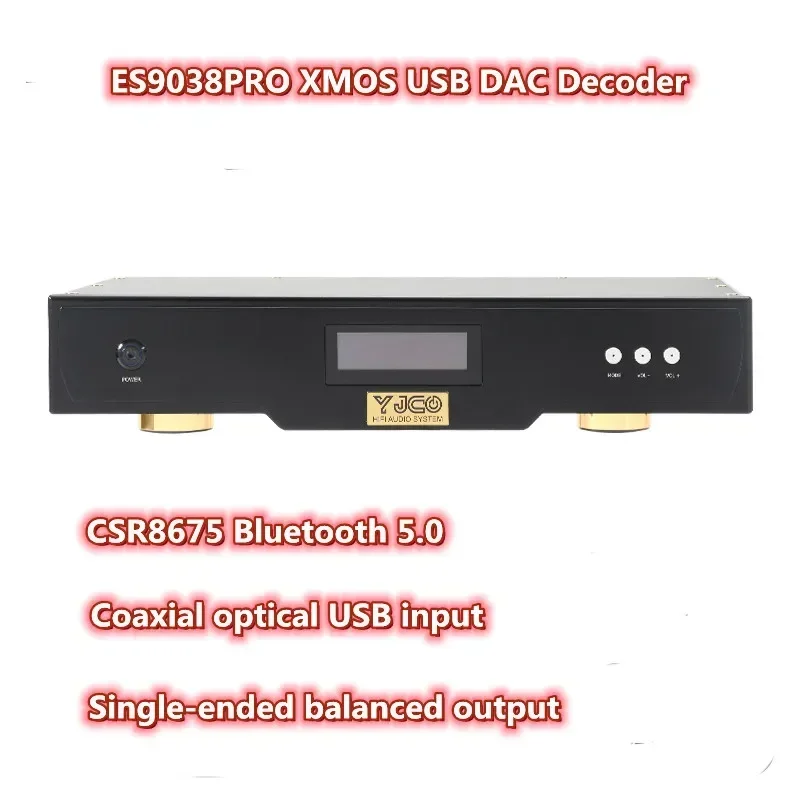 CSR8675 Bluetooth 5,0 HiFi ES9038 ES9038PRO XMOS USB DAC decodificador entrada de fibra Coaxial salida equilibrada de un solo extremo