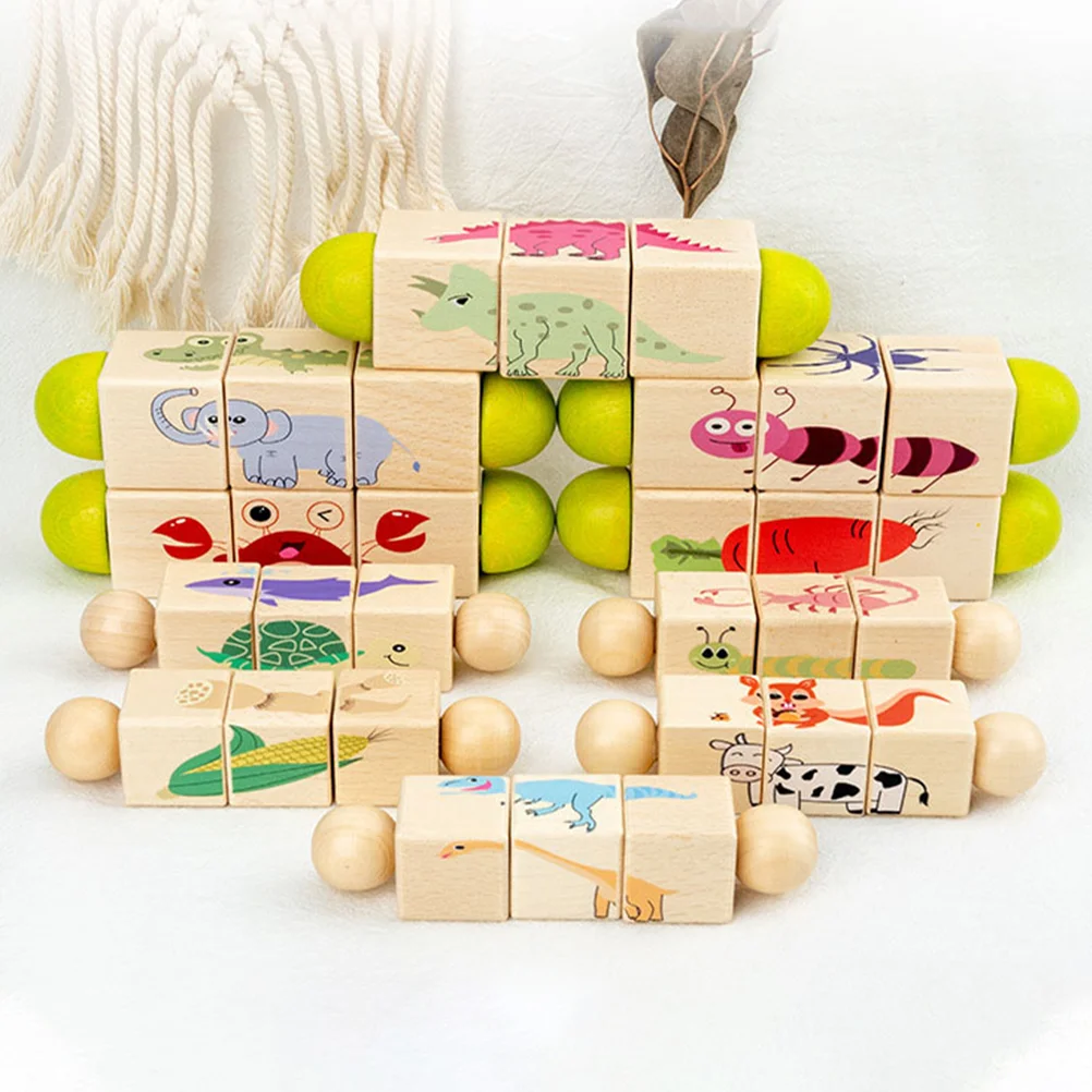 5 Pcs Rotating Block Puzzle Infant Toys Wooden Plaything Jigsaw Stack Educational Matching Child Toddler