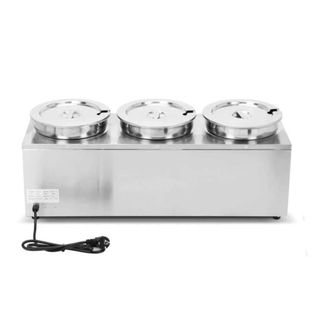 XEOLEO-calentador de alimentos comercial, 3 sartenes, equipo de restaurante Bain Marie, encimera de comida rápida, dispensador eléctrico de salsa caliente