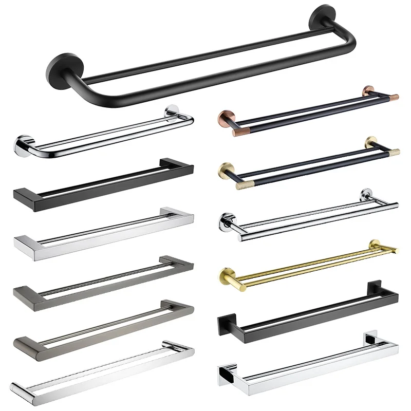Bathroom double towel bar towel rack wall mounted heavy-duty stainless steel gold color