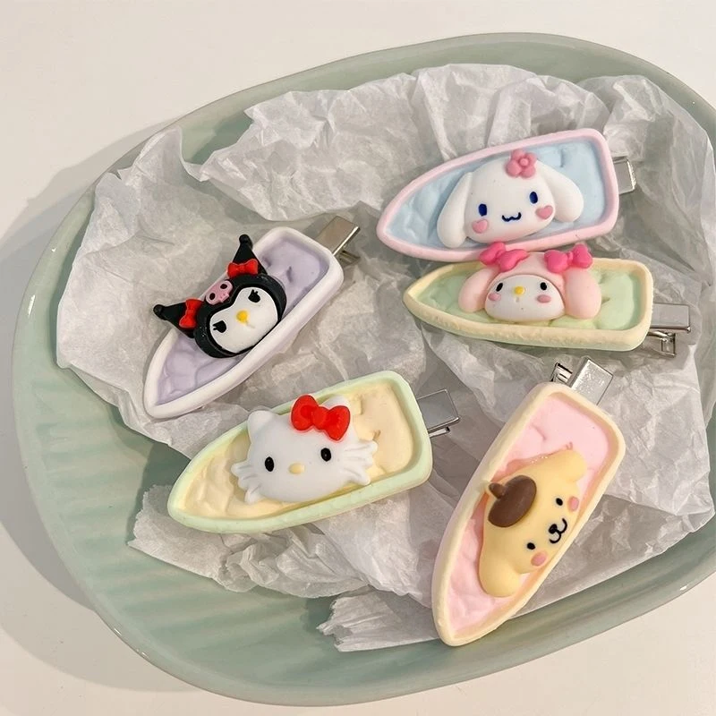 Cute Cartoon Acrylic Hair Accessories Sanrio Hair Clip Kuromi Cinnamoroll Melody Purin Bangs Hairpin Fashion Girl Gifts