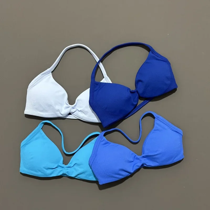 Sport-BH mit dünnen Trägern für Damen – Hoher Halt, nahtlos, Neckholder-Design, Scrunch-Effekt, für Workout & Yoga, mit Polstern – Detail 6