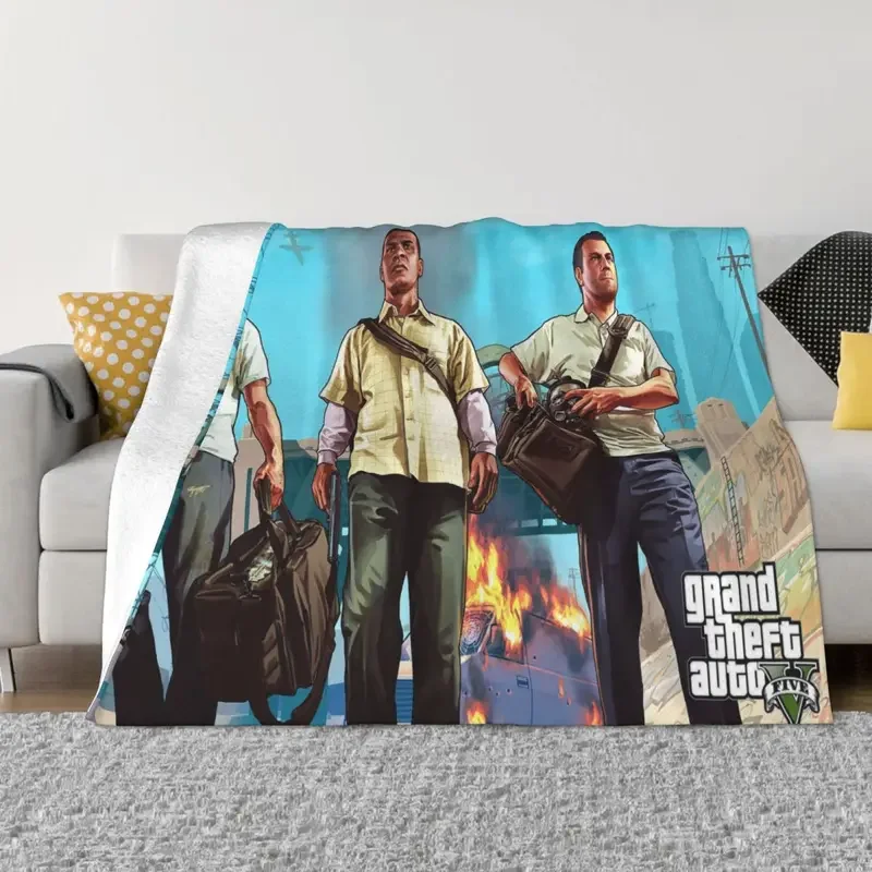 Grand Theft Auto Blanket Flannel Spring Autumn Breathable Lightweight Throw Blanket for Bed Travel Plush Thin Quilt