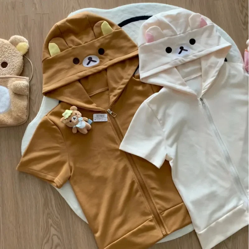 Japanese Style Rilakkuma Women\'s Hoodie Cute Y2K Harajuku Slim Fit Long Sleeved Jacket Autumn Pure Cotton Zipper Sweatshirt