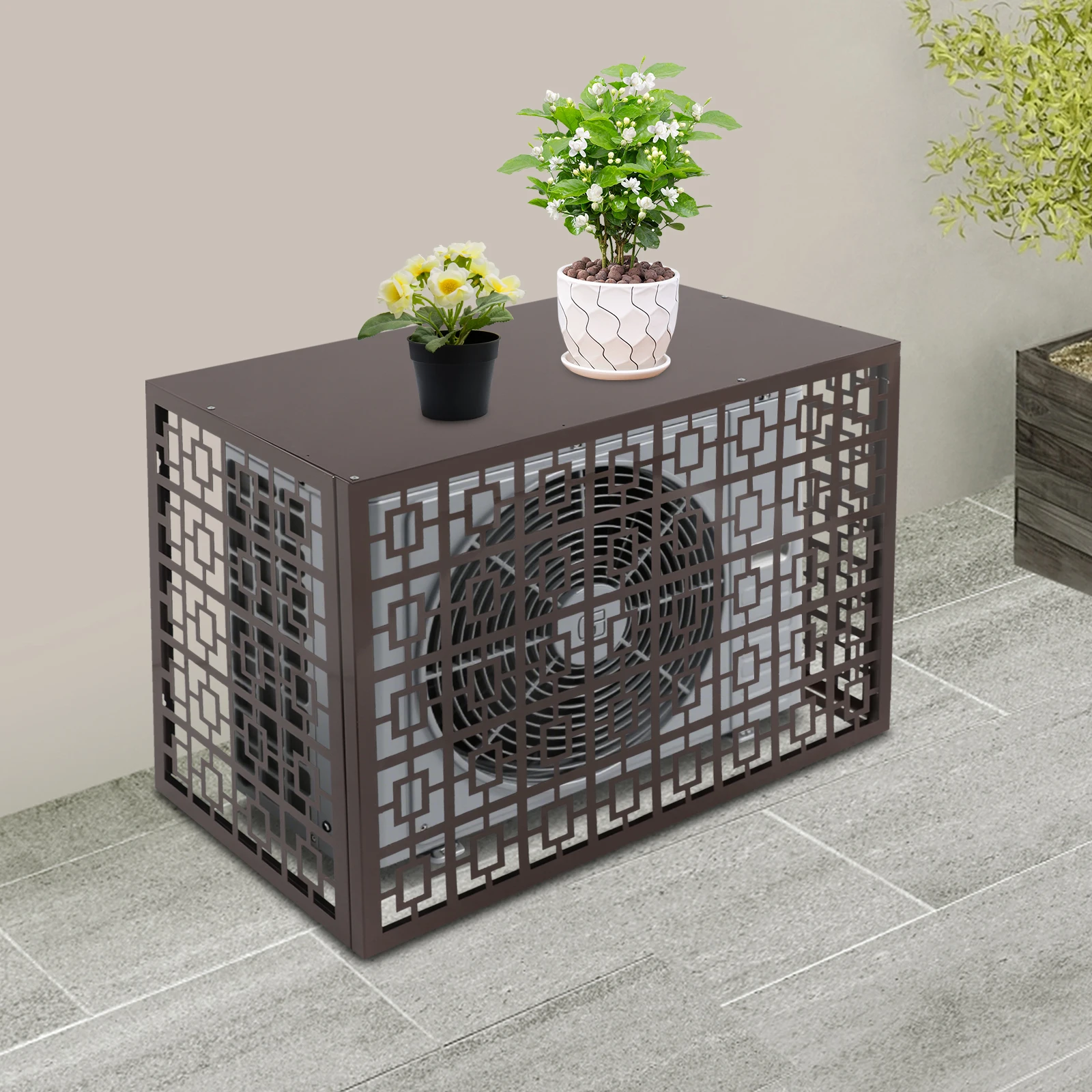 Cerca de aire acondicionado de aleación de aluminio de color café, cerradura de privacidad de la unidad de aire acondicionado rectangular