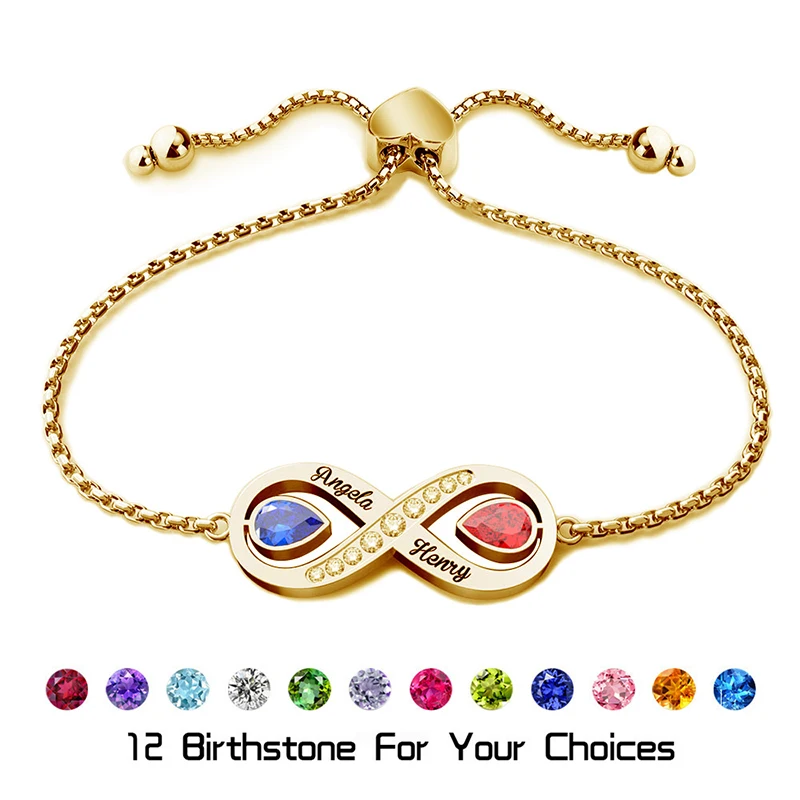Personalized Infinity Love Symbol Link Bracelets for Women Birthstone Bracelet Adjustable Engraved name Birthday Jewelry Gifts