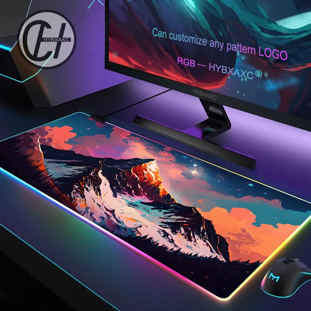 Glacier Rocky Mountain Natural Mouse Pad RGB Gaming Mouse Pad Desk Mat HD Gamer Large LED Light XXL MousePads PC Computer Carpet