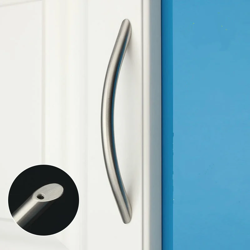 Roestvrij staal 304 meubelkast handvat lade knoppen gebogen kastdeur handvat voor keuken badkamer hardware accessoires