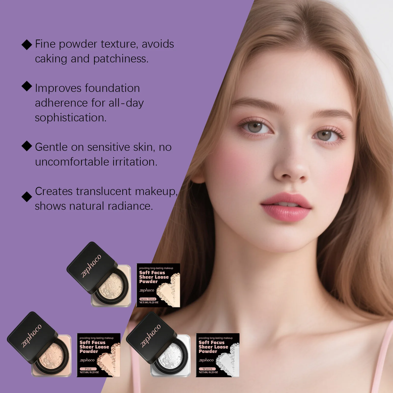 Cipria in Polvere Libera Impermeabile Trasparente Opaca Naturale Correttore Viso Illuminante Effetto Luminoso Rosa 6g