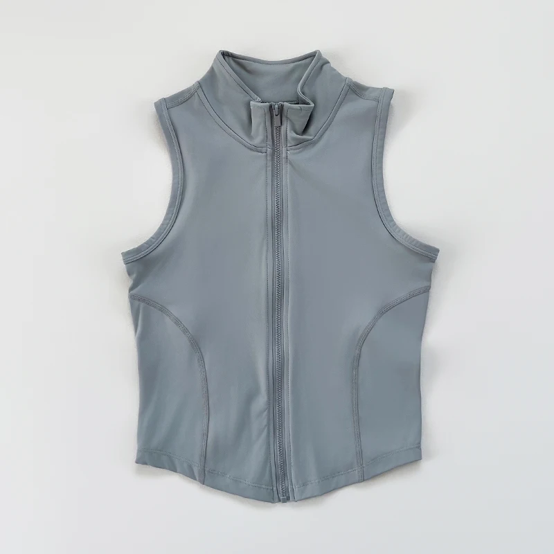 Women's yoga, fitness, sports clothing, sleeveless stand-up collar, zipper exercise vest, slender yoga and fitness vest image 3