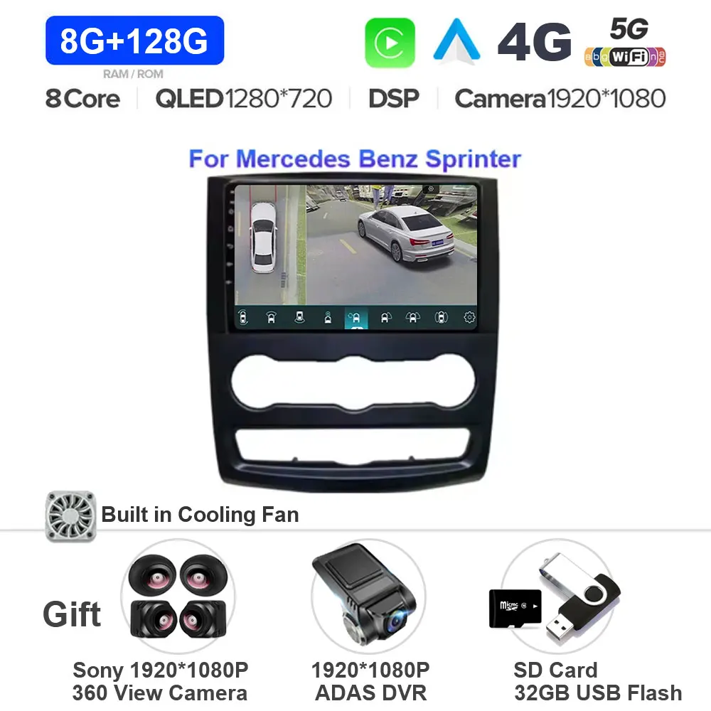 Android 15 Auto Multimedia Videospeler GPS Stereo met CarPlay WiFi 5G DSP voor VW Crafter Mercedes Benz Sprinter