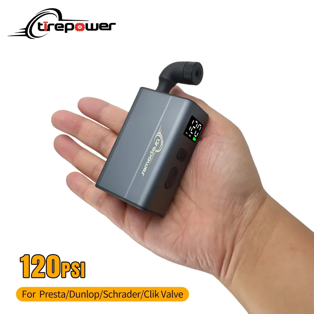

Portable Electric Tire Pump with Digital Screen Mini Inflator 120PSI Dual 750mAh MTB Road Bike for Schrader Presta & Clik Valve