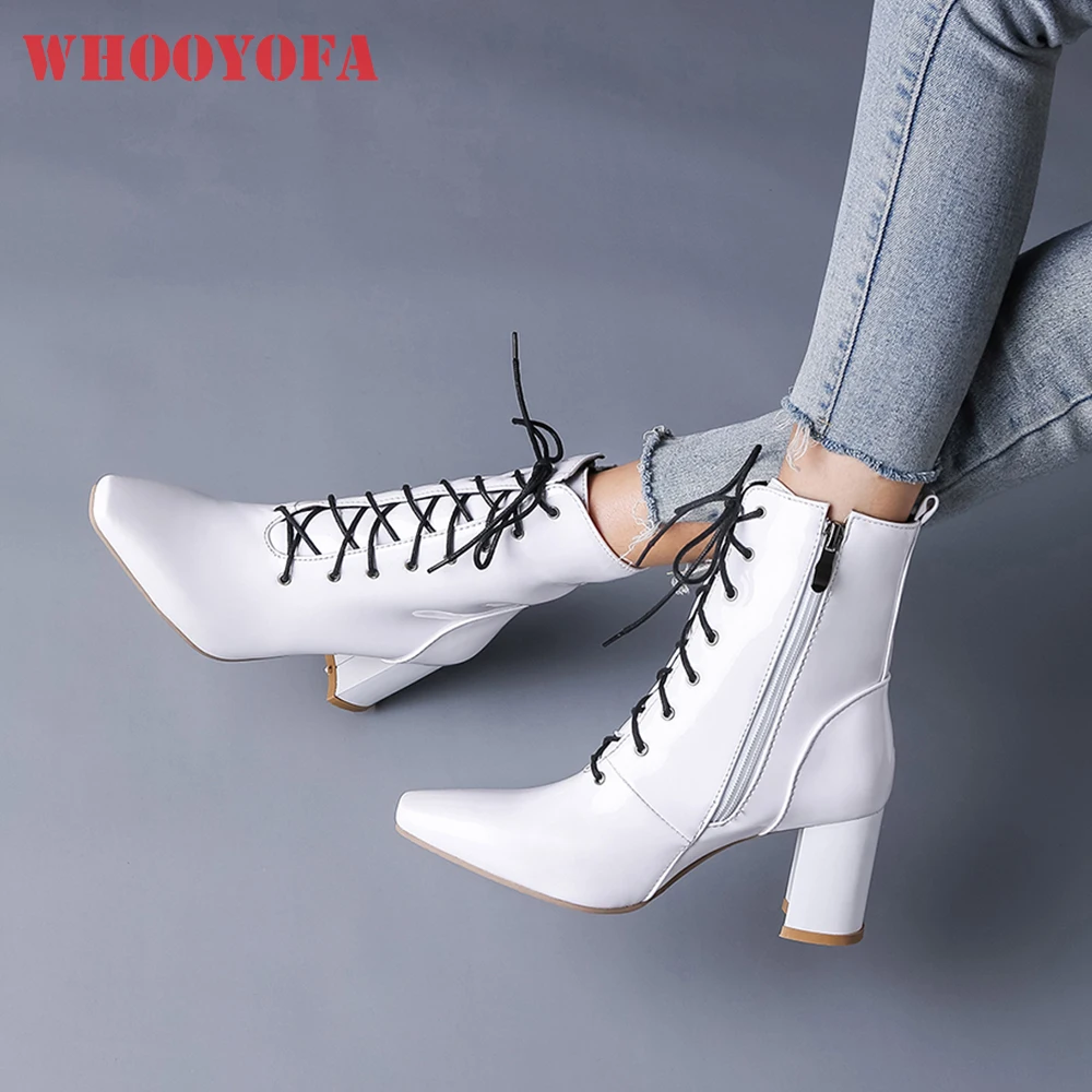 

Winter New Fashion White Black Women Ankle Boots Sexy Pointed Toe High Heels Lady Dress Shoes Plus Big Size 12 43 45 47