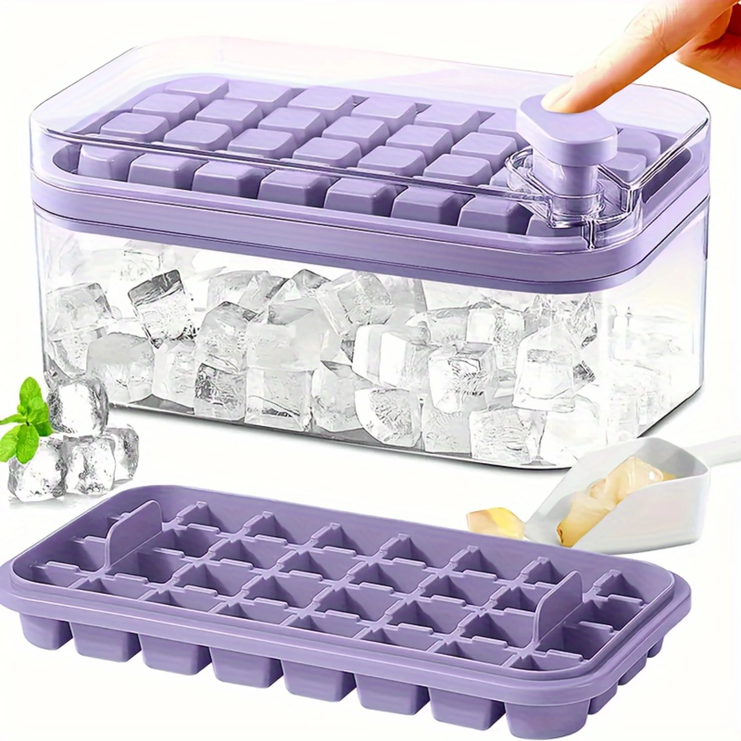 3pcs Convenient Ice Cube Trays With Ice Shovel And  Box, Freezer Trays, Quickly Pops Ice Keep You Cool For Summer Drinks