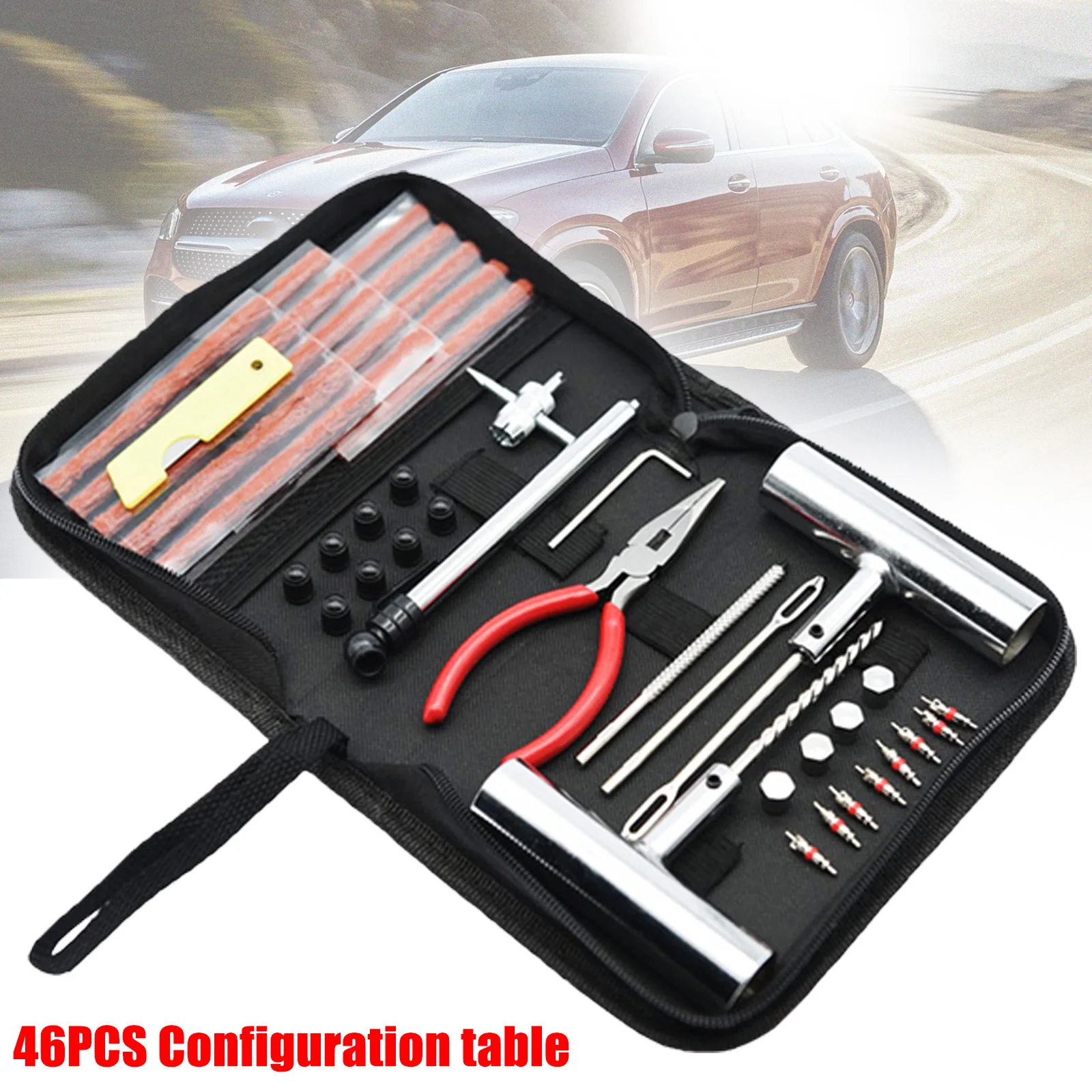 

46 pcs Car Tire Repair Tool Tire Repair Kit Studding Tool Set Auto Bike Tire Repair Puncture Plug Garage Car Accessories