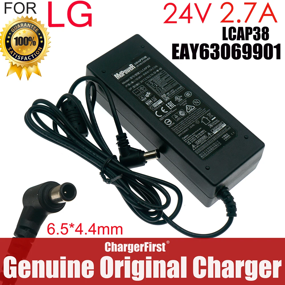 Adaptador AC LCAP38 24V 2.7A 65W 6.5*4.4mm para Monitor e TV LG AAH-01 BN63-06990 32LN546B 32LN520B 32LN520B-UA 32LN520B-UM 50LN5200