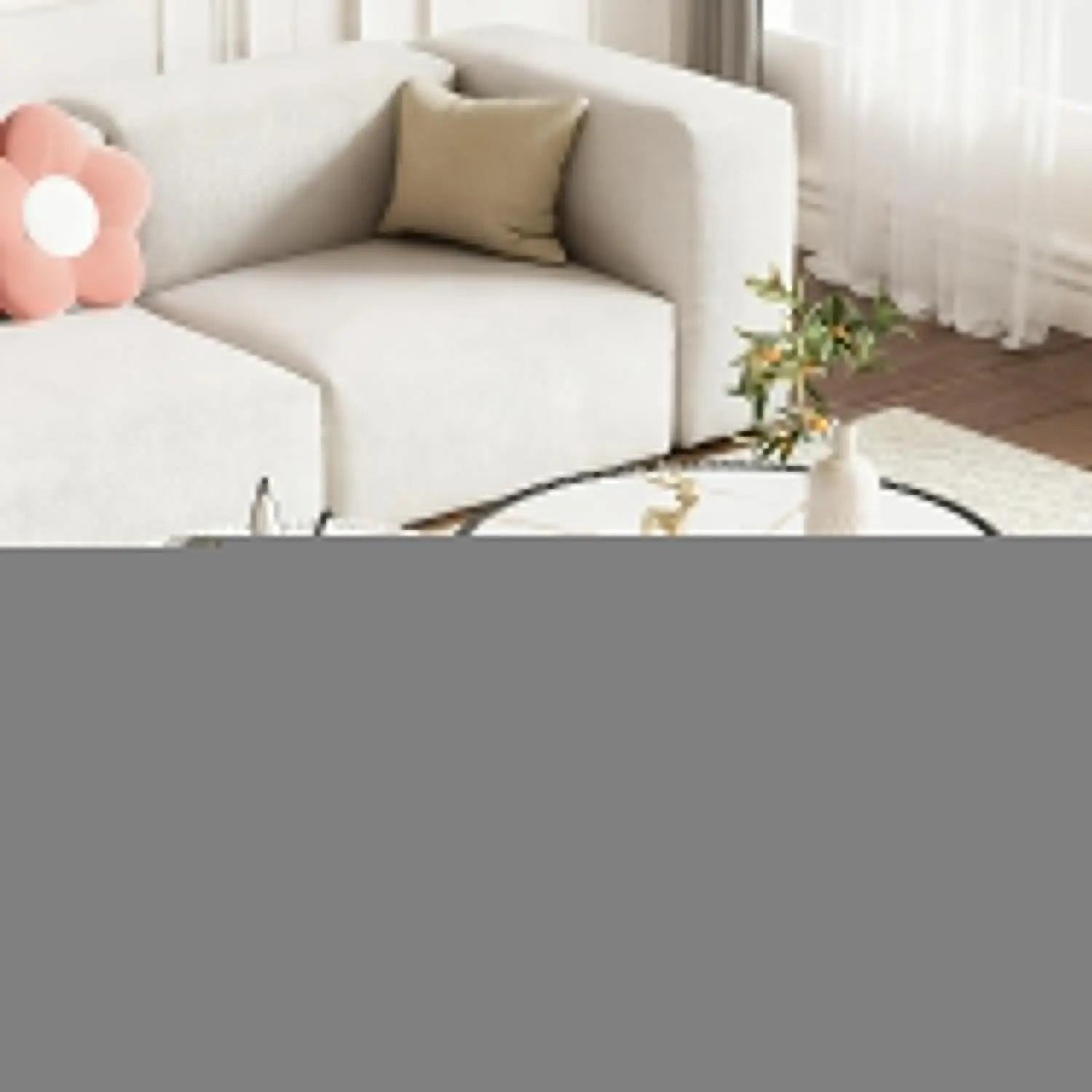 

Комплект из 2 круглых кофейных столиков (29,52 и 17,71 дюйма) с столешницей из спеченного камня и основанием из ПУ-кожи с рифленой отделкой для гостиной, на заказ