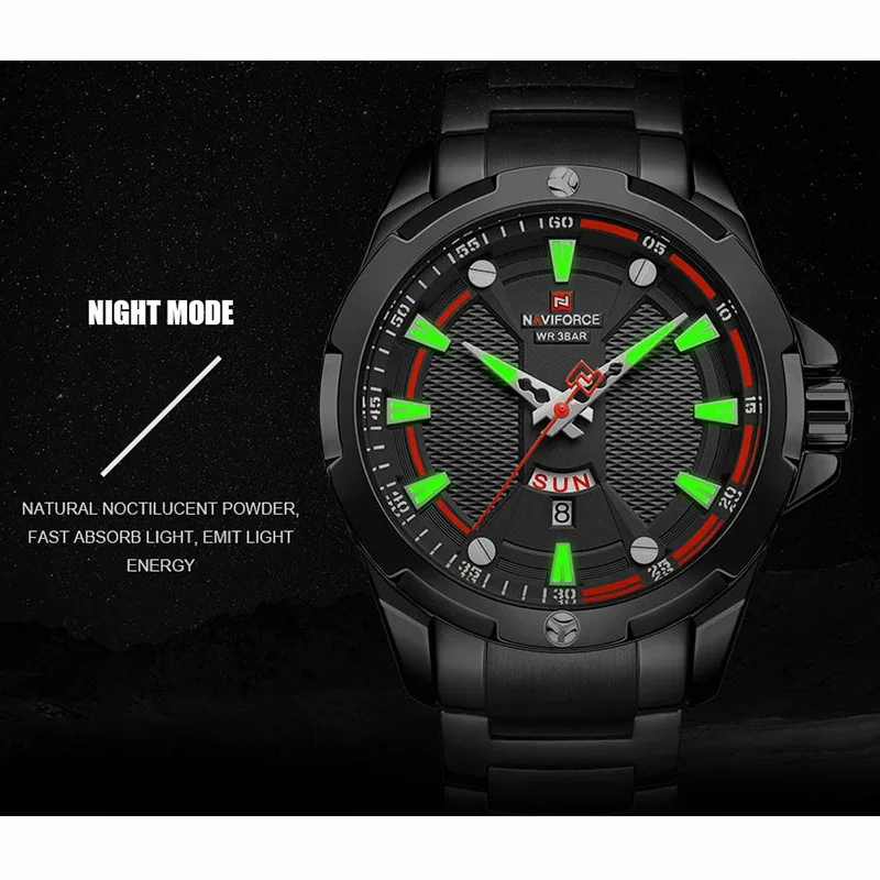 NAVIFORCE NF9161 Men\'s Military Sport Luminous Waterproof Male Clock Date Display Stainless Steel Watch Relogio Masculino