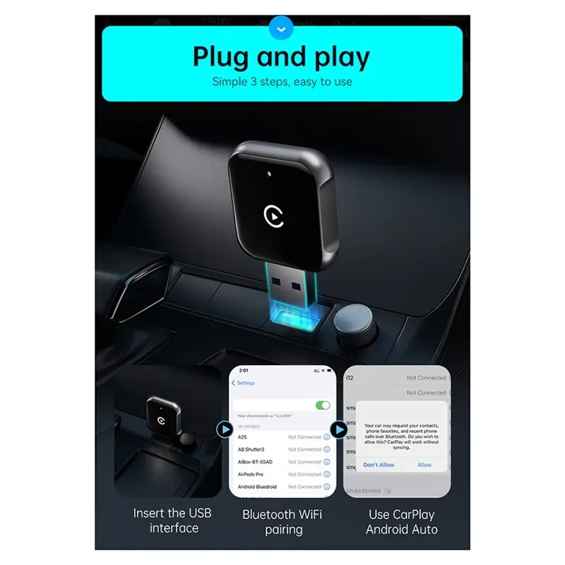 B04C-وحدة توصيل آلة السيارة 2In1 صندوق Carplay اللاسلكي Android Auto Wired Connection Carplay Box #6
