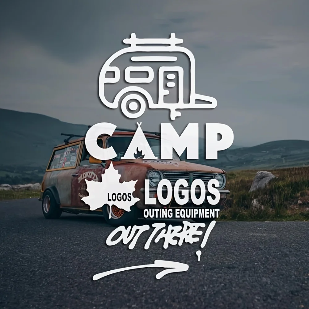 

1 шт. наклейка на выход CAMP (кемпер-фургон и кленовый лист, белая) - самоклеящаяся водонепроницаемая виниловая наклейка для автофургонов и наружных автомобилей