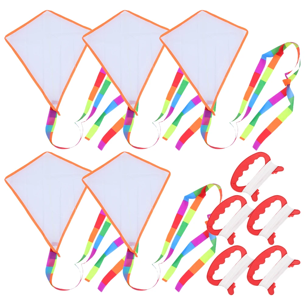 

5 set 5 Sets DIY Kite Blank Paper Kites Portable Kids Toys 30M Line Boards Mini Teaching Hand Paint Coloring Craft Project