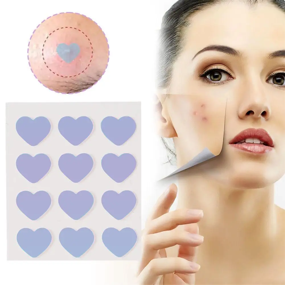 Parche de granos en forma de corazón, 12 piezas, pegatinas invisibles de colores para eliminar el acné, herramienta de maquillaje de belleza para el cuidado de la piel