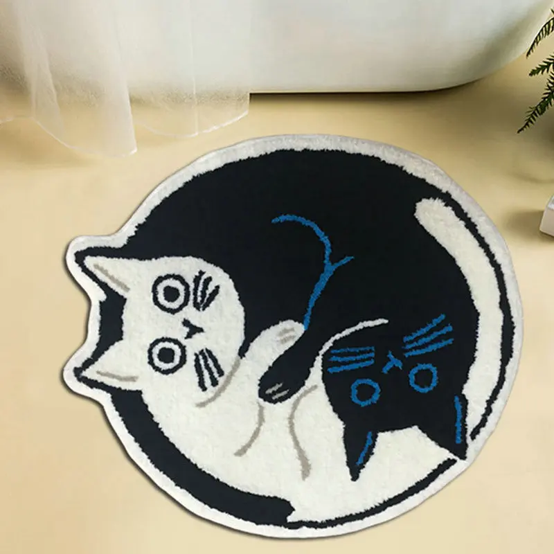 Funny Cat Tufted Rug Cute Black White Cat Soft Plush Carpet INS Home Decor Living Room Bedroom Floor Mat Kids Play Pad Dropship