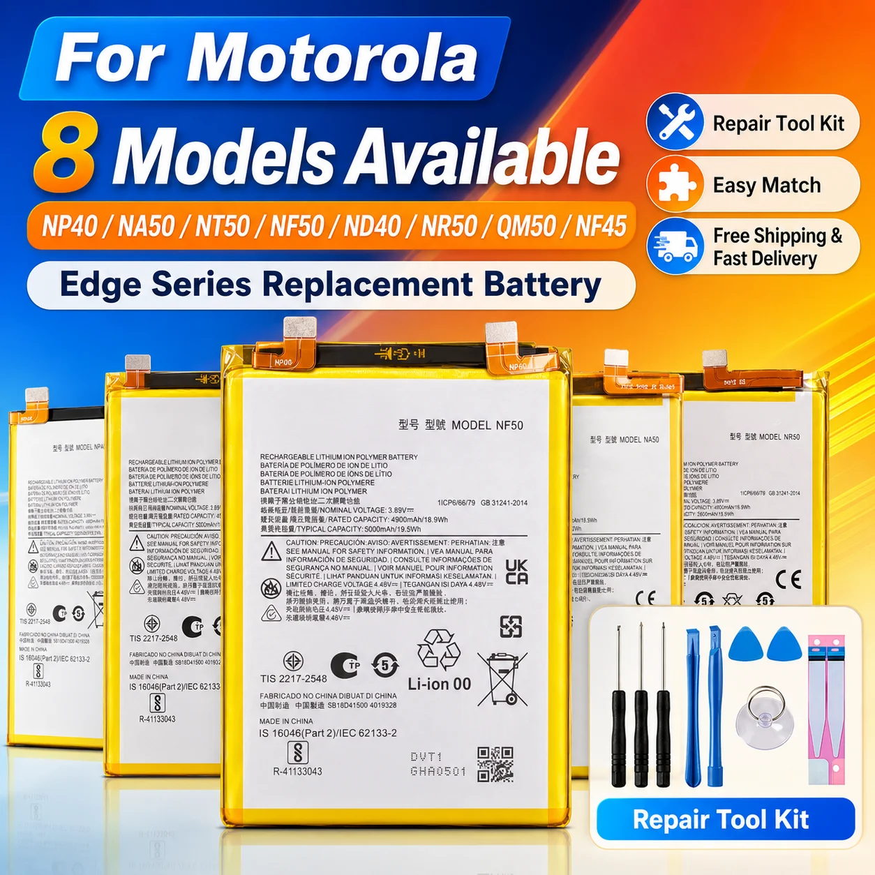 

3.85V NP40 Lithium Polymer Battery High Stability Replacement Battery Fit Motorola Edge30 Series G20 G50 Lite Mobile Phone