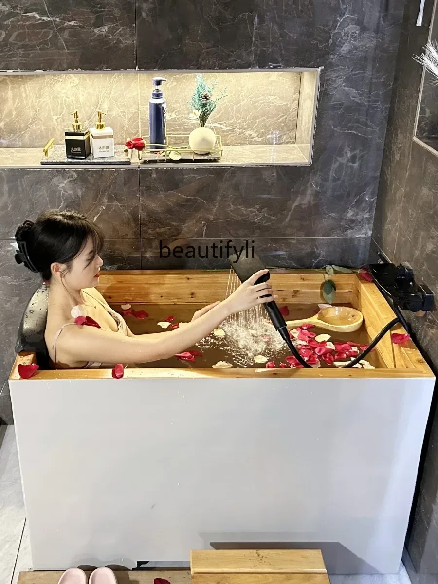 

45Wooden Bathtub Bubble Barrel Deep Small Apartment Home Sitting Independent Mini Japanese Adult Bath Bath Bucket