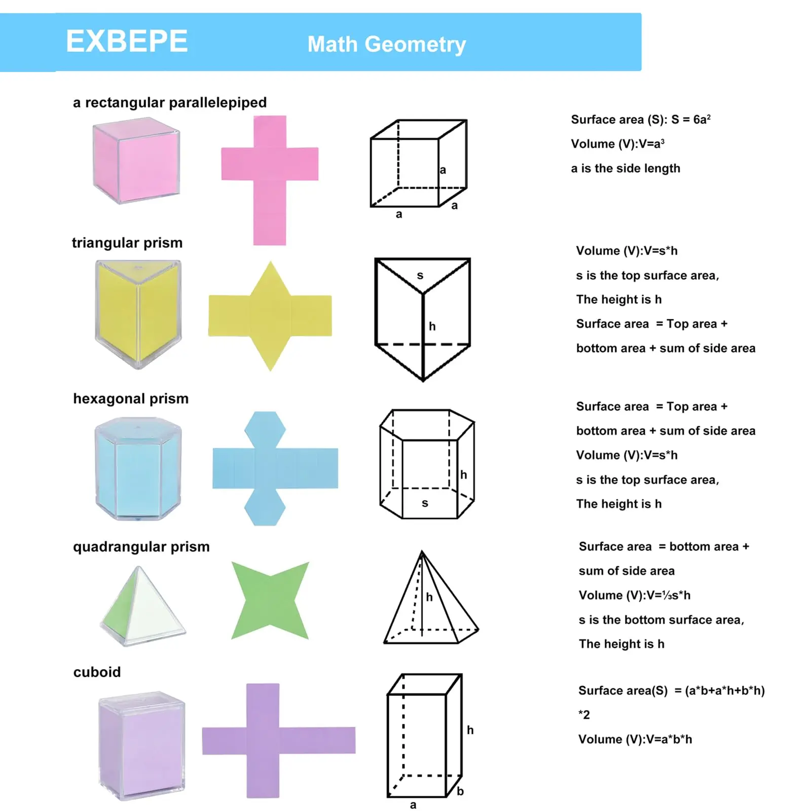 Transparent 3D Forma geométrica Ensino Aids, Montessori Brinquedos, Brinquedos Visuais, Forma Volume, Educação Matemática, 8pcs