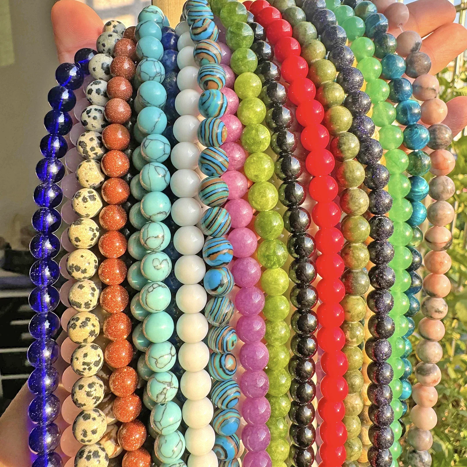 Natural Stone Black White Agate Blue Tiger Eye Obsidian Amazonite Sandstone Rose Quartz Amethysts Beads For Jewelry Making 15\