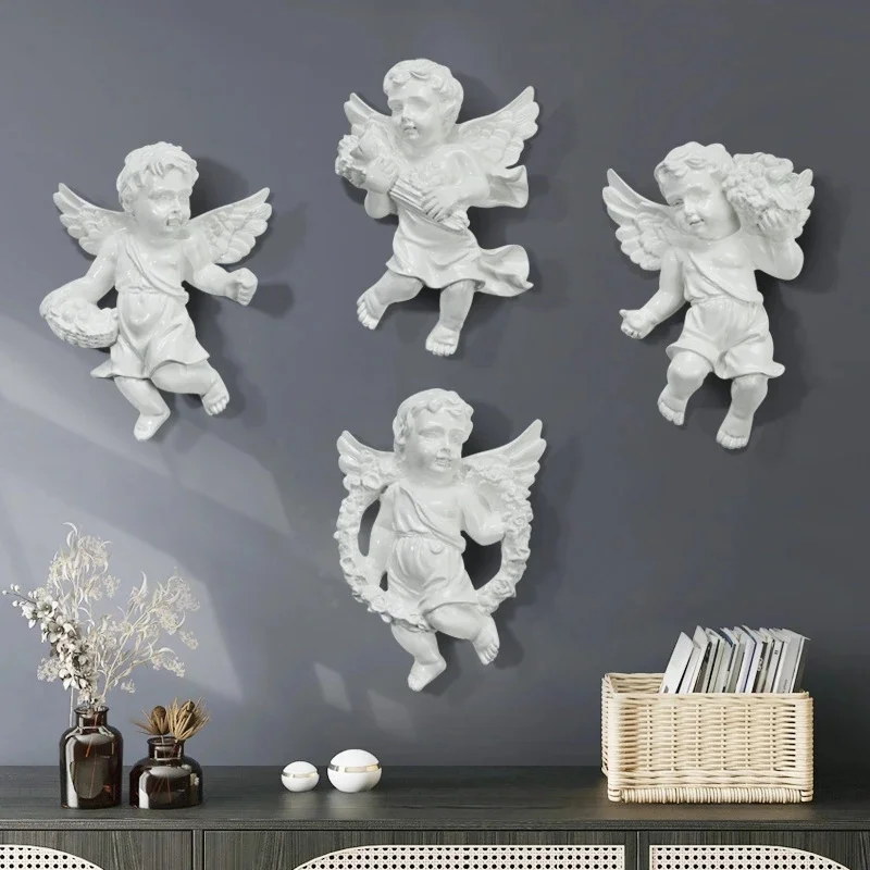 Angel Wall European Cupid Angel Wall Decor Creative Hanging Wall Ornament Vintage Resin Art Living Room TV Background Home Decor
