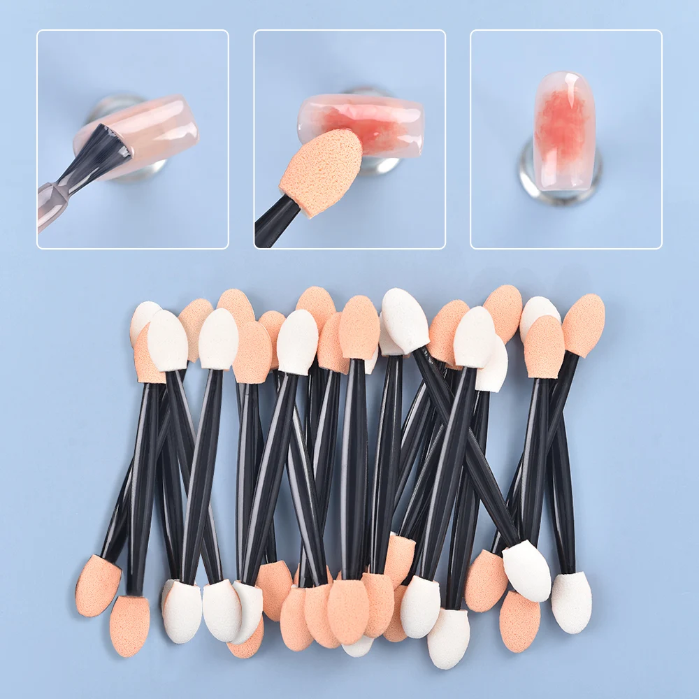 20pcs/set Mirror Chrome Pigment Brush Double Sided Nail Glitter Powder Sponge Stick Eye Shadow Applicator Cosmetic Makeup Tools