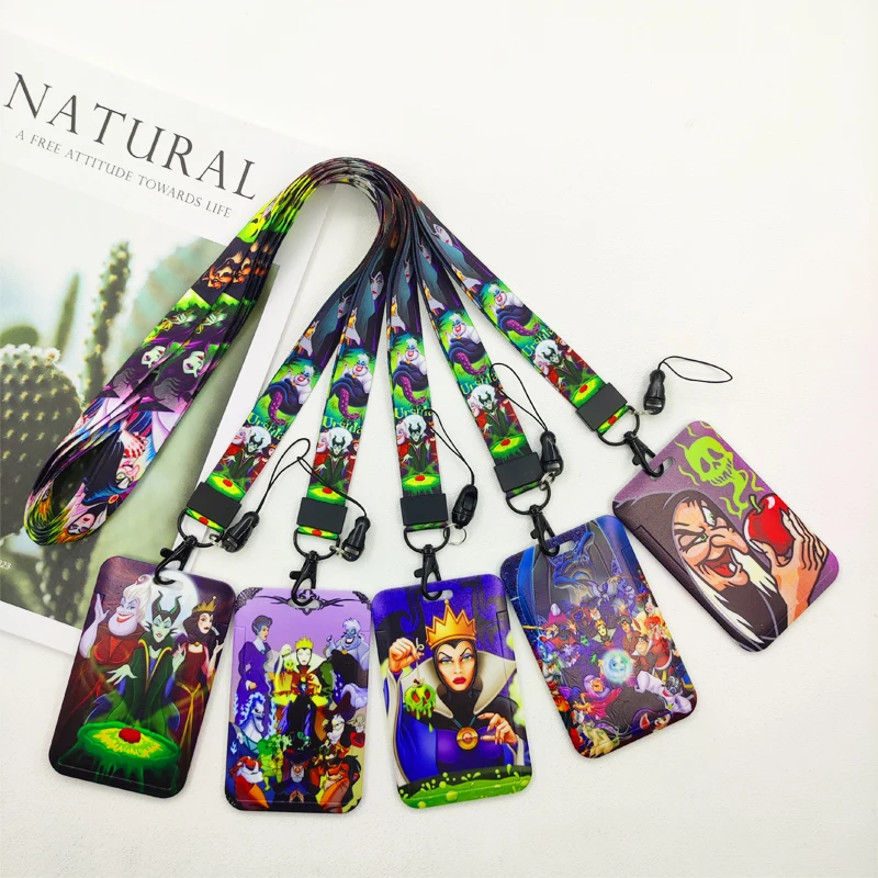 Disney Villains Card Holder Evil Queen Neck Strap Lanyards Keychain ID Bus Credit Card Pass Hang Rope Lariat Keyrings Lanyard