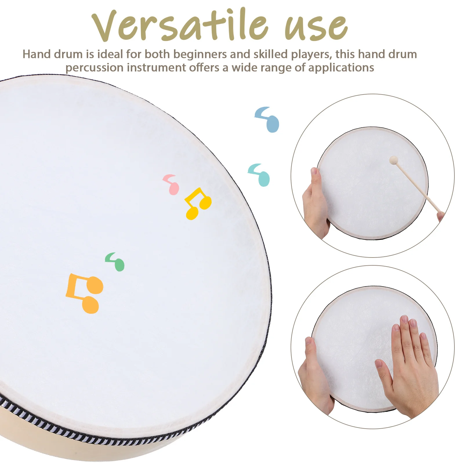 طبلة يدوية بإطار خشبي أداة قرع للبالغين صوت واضح سهل الحمل والغناء وحفلات الرقص مقلاة يدوية