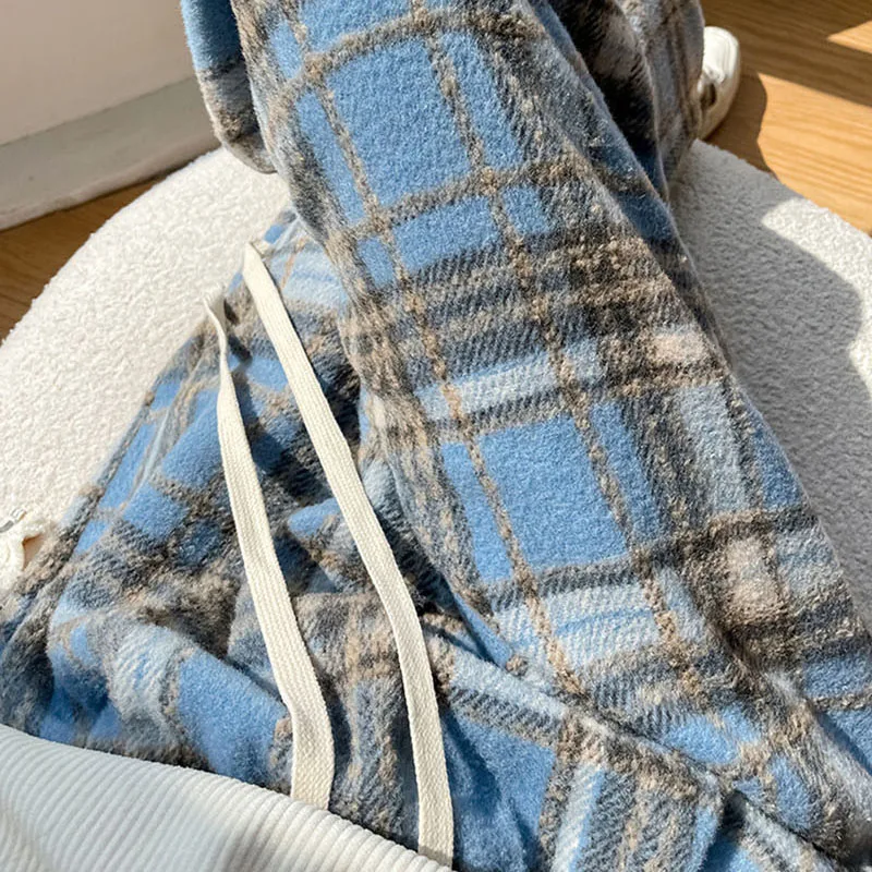 سراويل رياضية نسائية عصرية منقوشة غير رسمية مستقيمة سراويل نسائية مرنة عالية الخصر بالإضافة إلى سراويل مخملية دافئة سراويل فضفاضة للطلاب