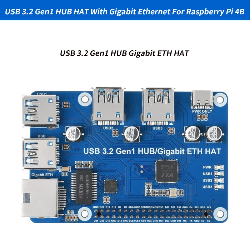 

Raspberry Pi USB 3.2 Gen1 HUB Gigabit Ethernet HAT DC 5V Expansion Board With 4 USB 3.2 Gen1 Ports For Raspberry Pi 4B