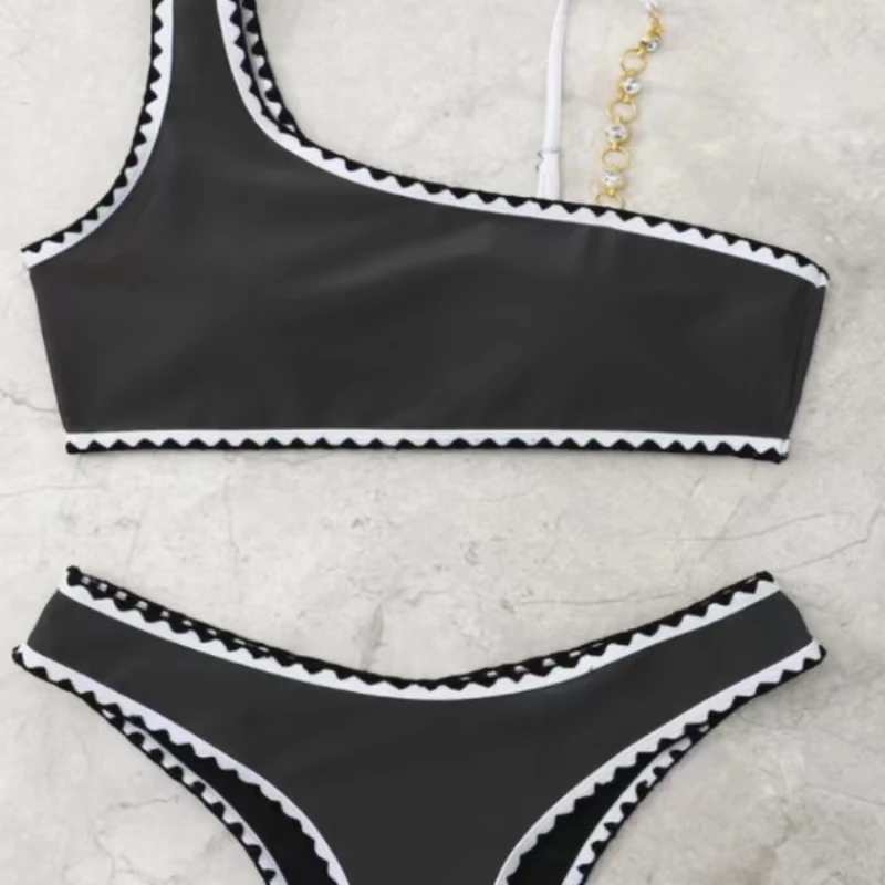 Black And White Split Swimsuit Suit Light Extravagant Bra Breathable Low Waist Briefs Two-piece Suit