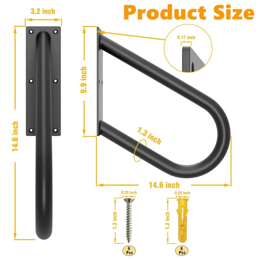 Hand Rails for Outdoor Steps UShape Black Handrails for 13 Steps Wall Mount Stair Hand Railing 1.3 Pipe Grab Bars Stainless Stee